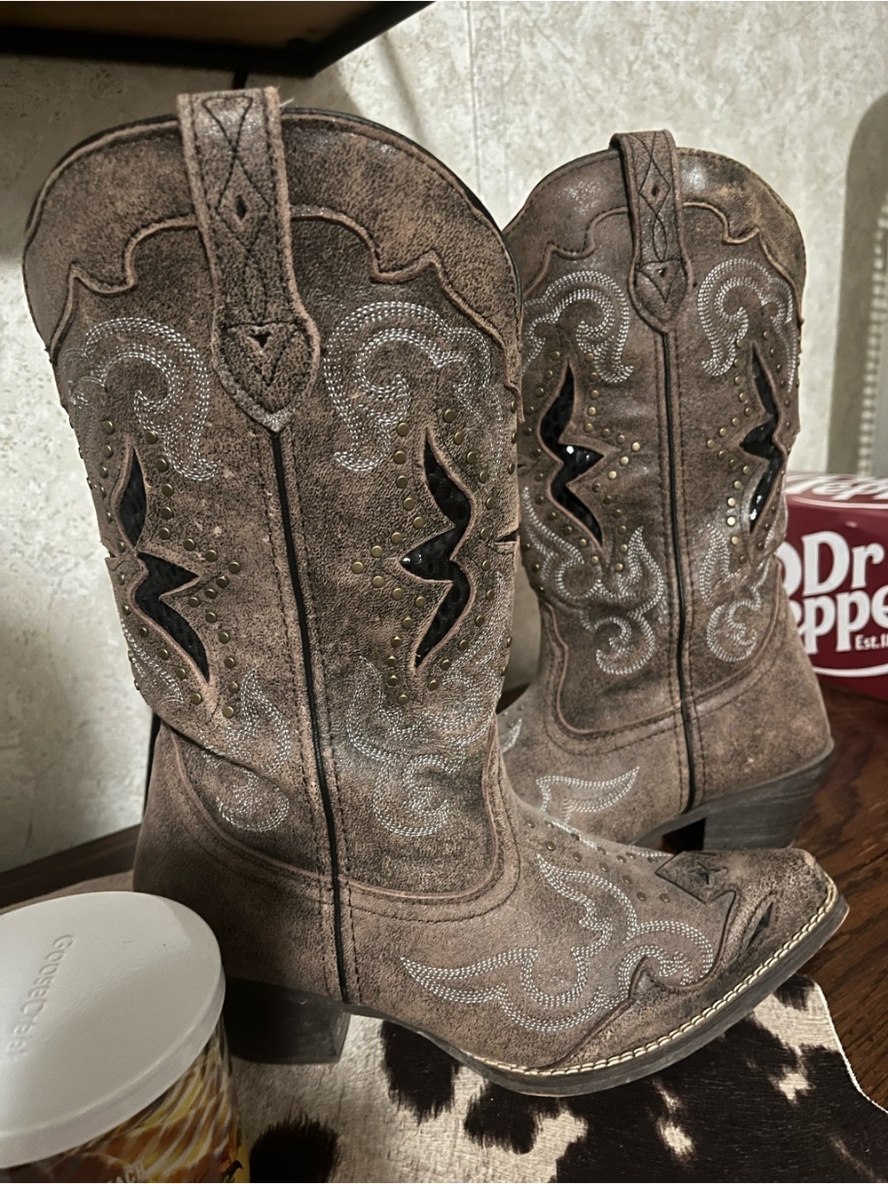 Laredo Brown Distressed Western Embroidered Heeled Boots